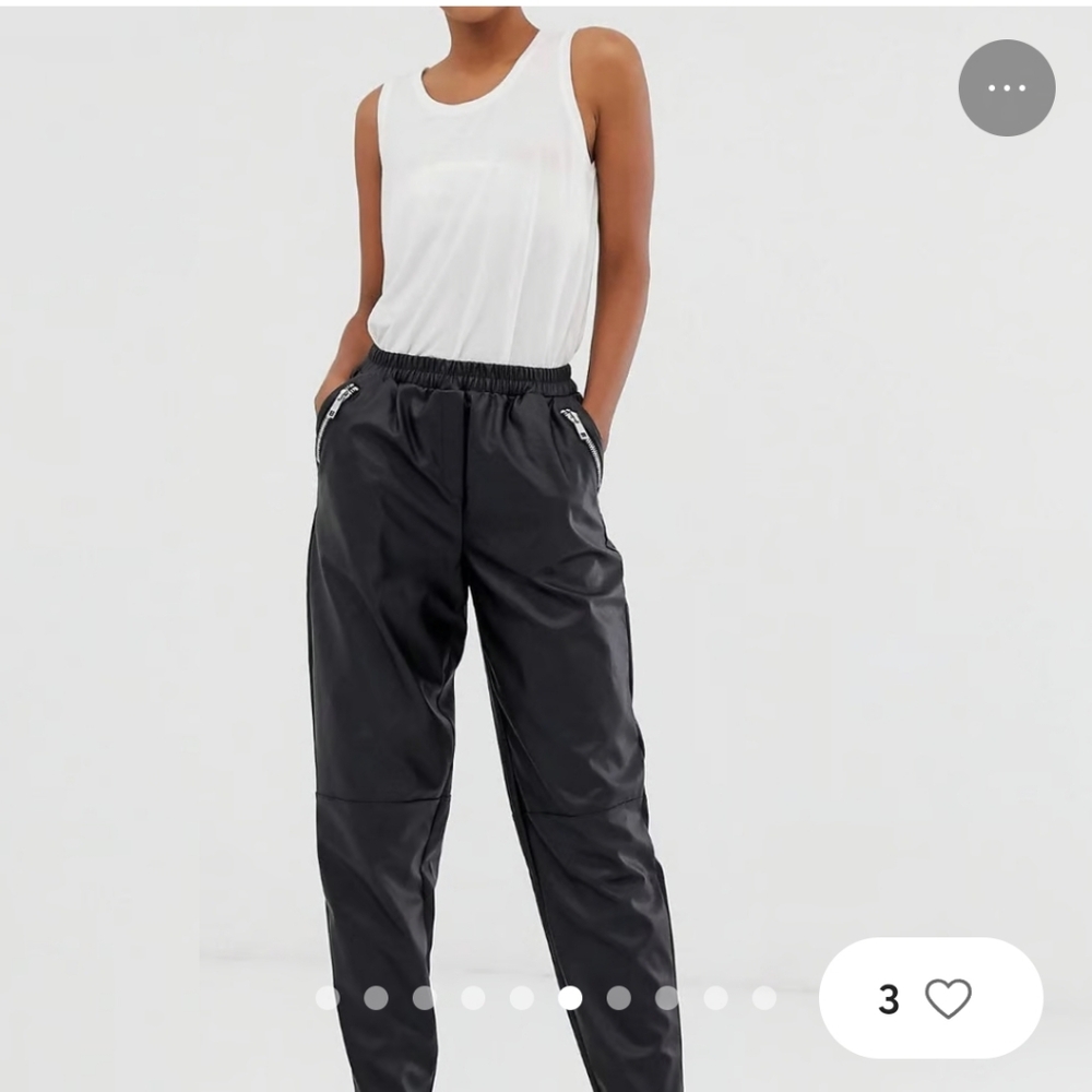 NWT Asos Black Faux Leather Jogger Track Pants Size 8 Tall